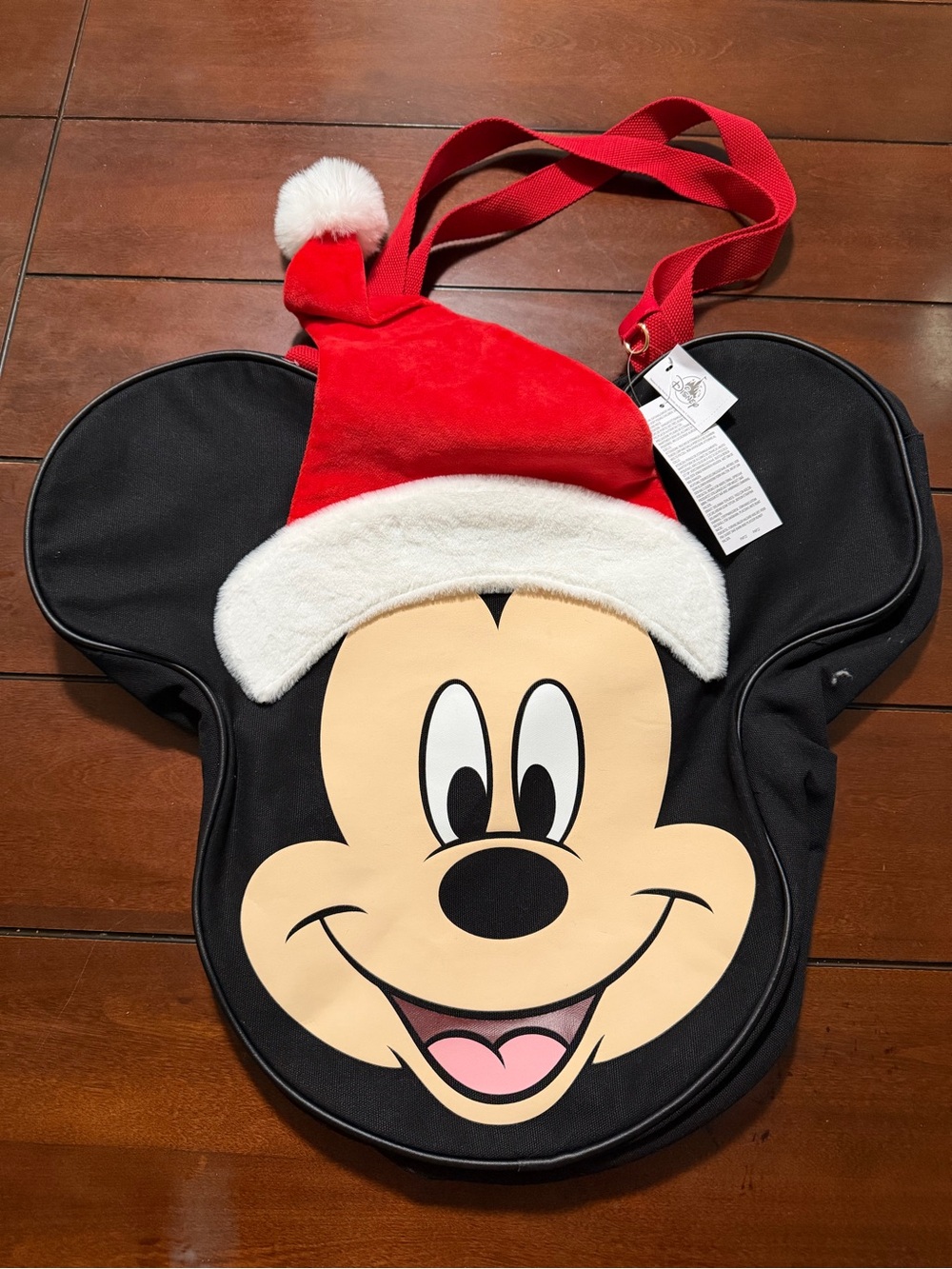 Disney Parks Santa Mickey Mouse Face Christmas Holiday Canvas Zipper Tote Bag